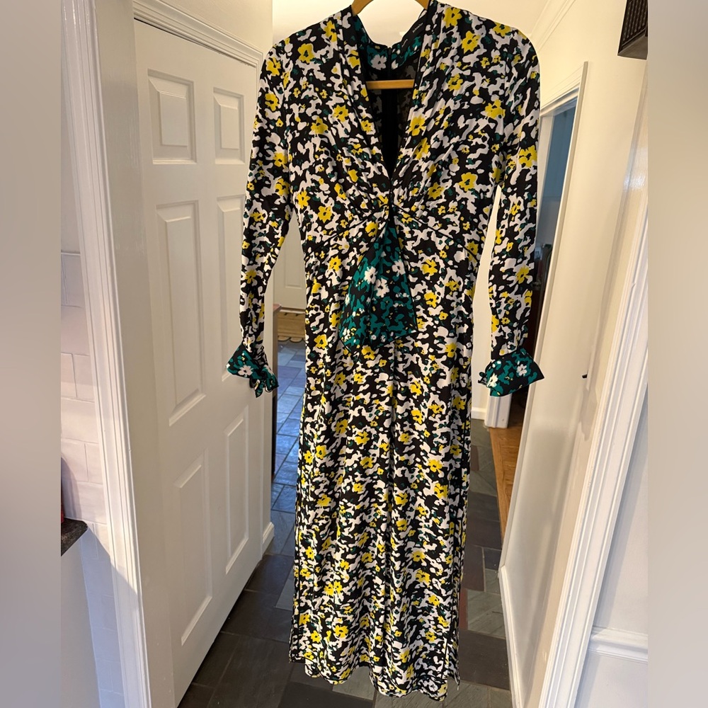 Proenza Schouler Yellow and Green Floral Long Sleeve Dress